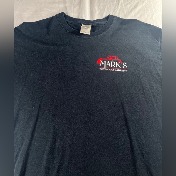 Men's Vintage Gildan Mark's Custom Body And Paint Black T-Shirt Size Large - Picture 2 of 13